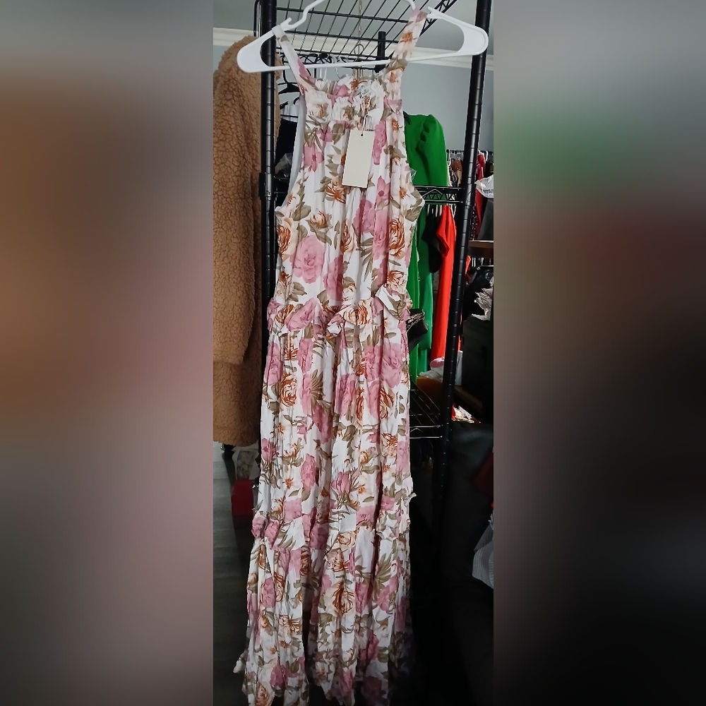 Floral Pink and White Maxi Dress